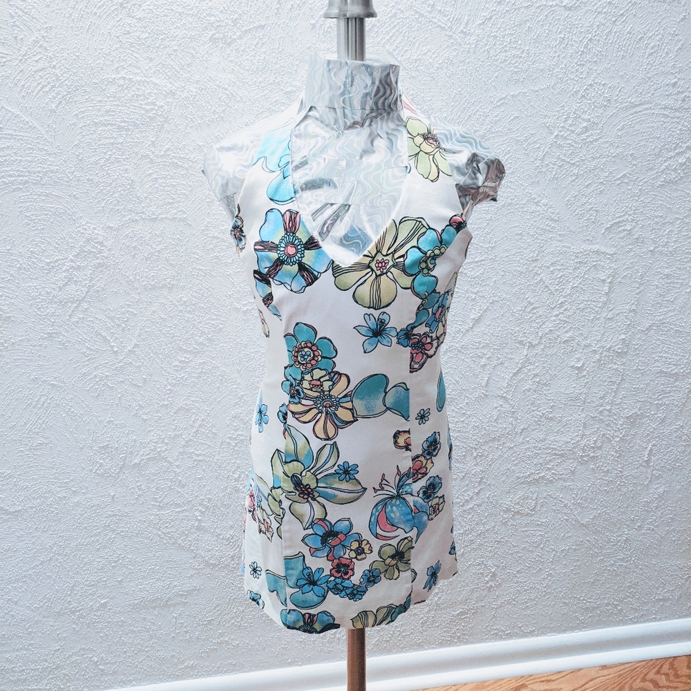 Floral Summer Fitted Bodycon Mini Halter Dress | Size XS